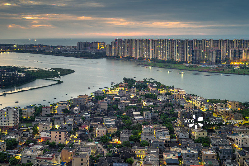 海南澄迈老城区盈滨半岛城市风光全景图图片素材