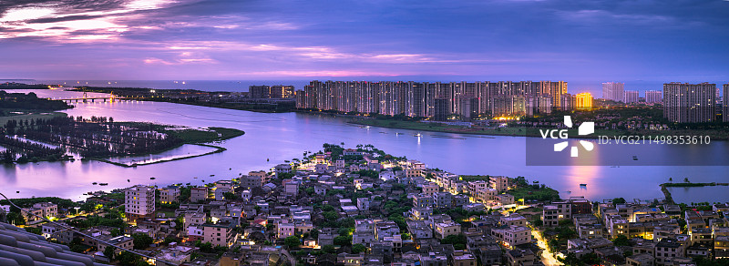 海南澄迈老城区盈滨半岛城市风光全景图图片素材