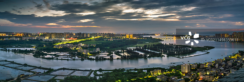海南澄迈老城区盈滨半岛城市风光全景图图片素材
