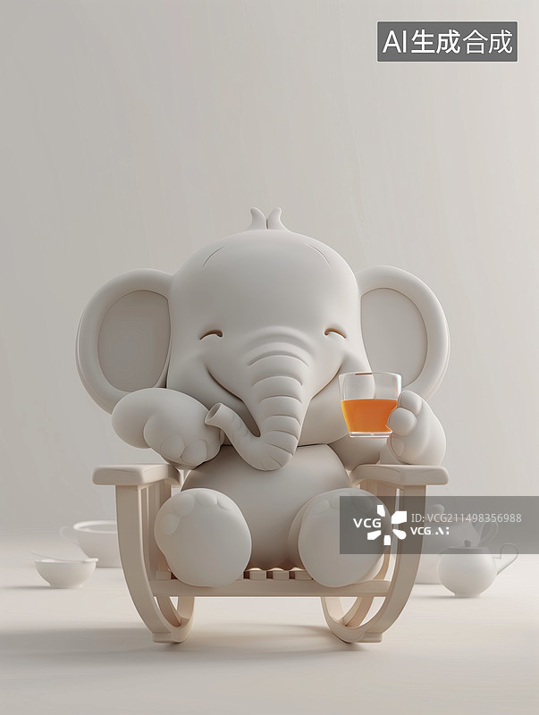 【AI数字艺术】一个正在摇椅上休息喝着咖啡的大象图片素材