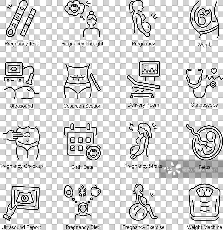 16个怀孕系列线性风格图标图片素材