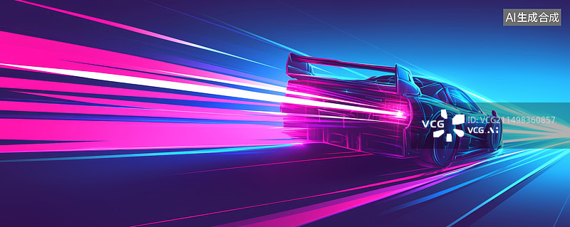 【AI数字艺术】跑车运动模糊赛博朋克风汽车广告背景图插画图片素材