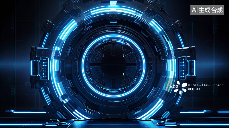 【AI数字艺术】蓝色发光盾构机全息背景图图片素材