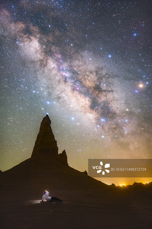 伊朗卢特沙漠岩层上的银河图片素材