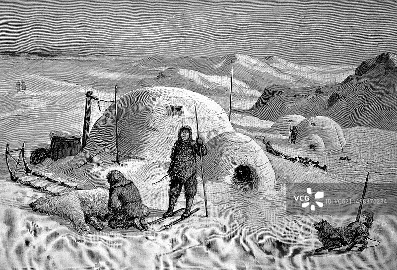 因纽特人社区，格陵兰，插画图片素材