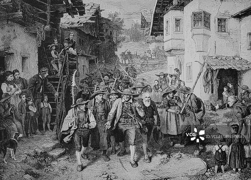 蒂罗尔起义中最后一批士兵，插图图片素材