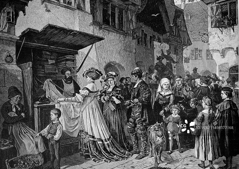 中世纪的德国市场插图图片素材