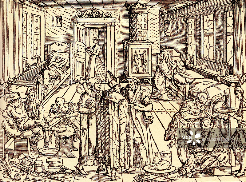 16世纪的医院病房插画图片素材