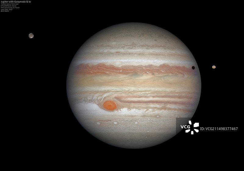 木星、木卫三和木卫一，哈勃太空望远镜图像图片素材