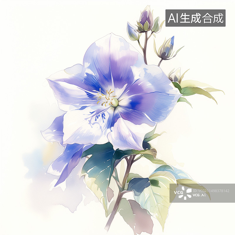 【AI数字艺术】极简水彩插图，桔梗花，淡彩图片素材