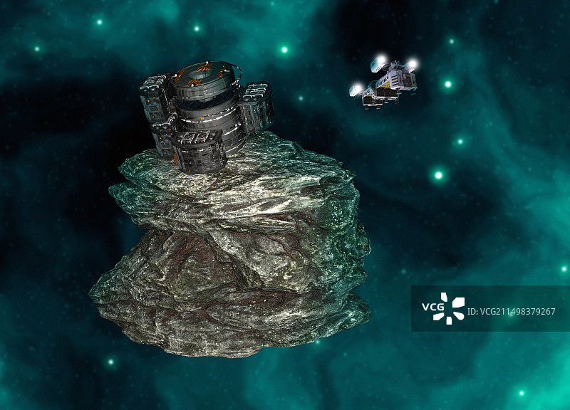 飞船抵达采矿小行星，插画图片素材