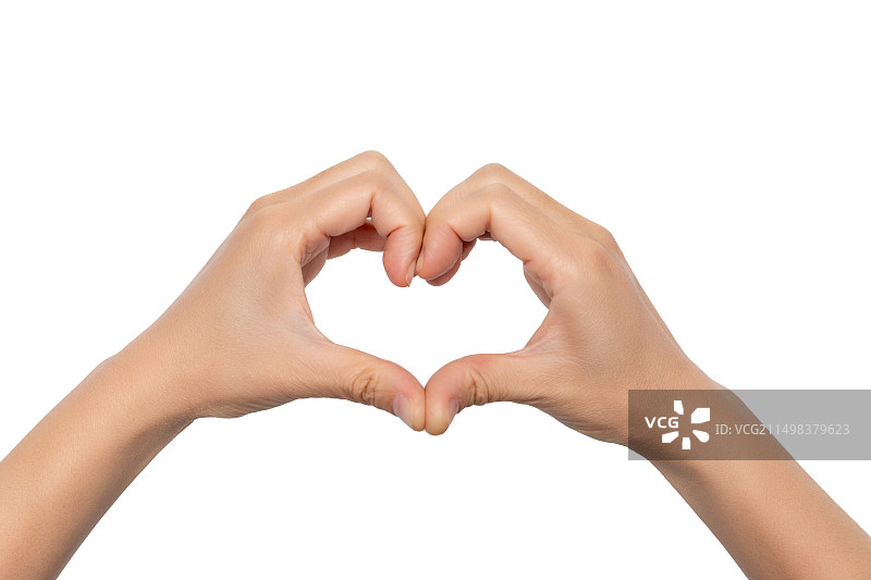 白色背景女人摆出心形手势图片素材