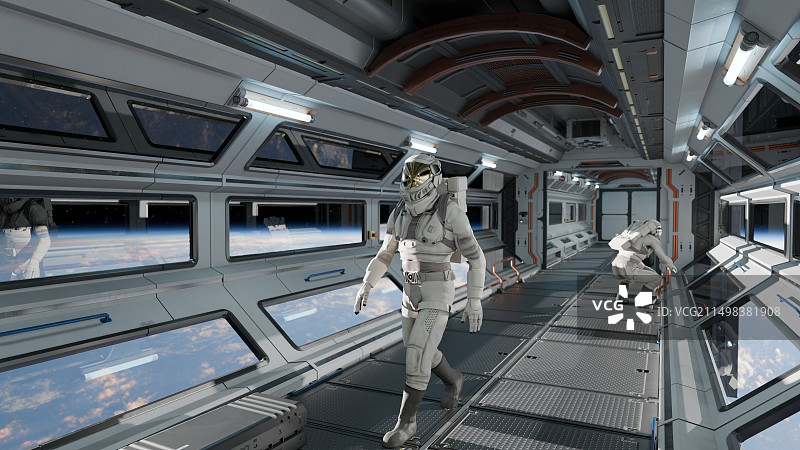 宇航员在高空平台上图片素材