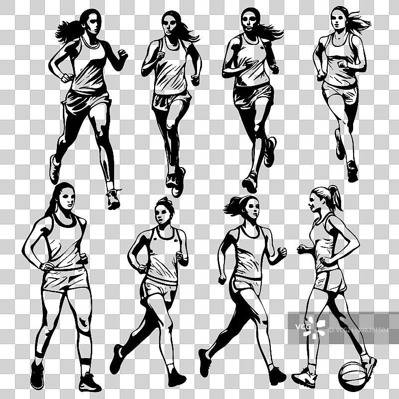 一排奔跑的女人图片素材
