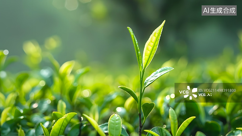 【AI数字艺术】一簇茶叶在茶叶作物中特写图片素材