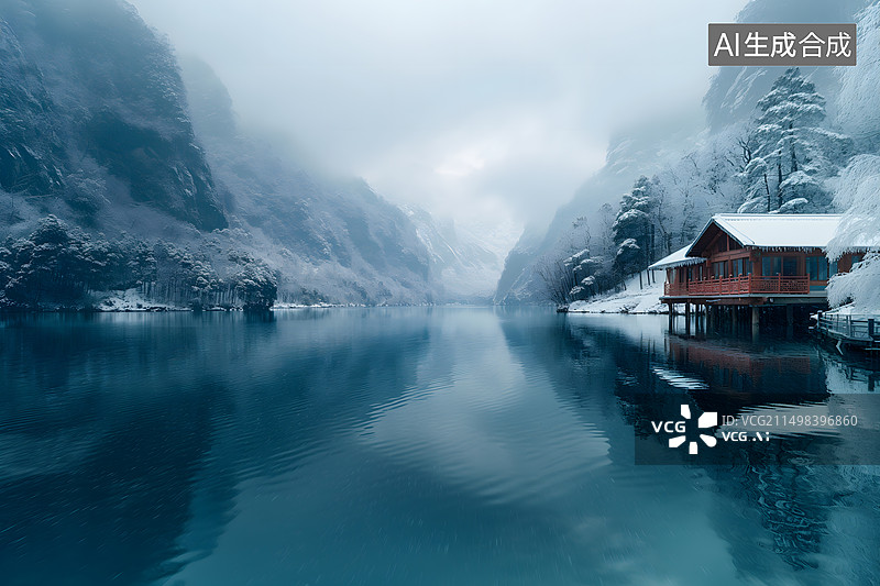 【AI数字艺术】冬季高山上的雪景图片素材