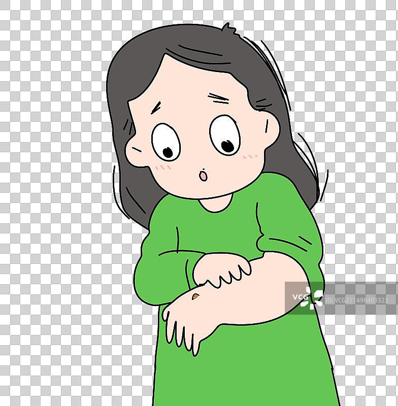 夏天，蚊虫叮咬，皮肤，描边风格简笔画设计元素图片素材