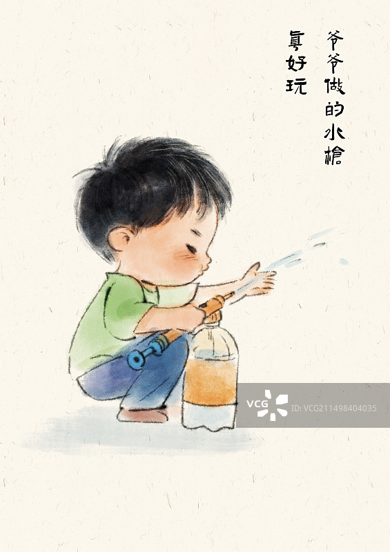 玩水枪的小男孩图片素材