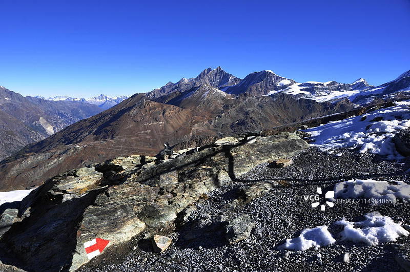 瑞士阿尔卑斯山：戈尔内格拉特冰川融化徒步路径图片素材