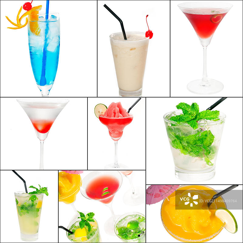 鸡尾酒饮品拼贴方形框架图片素材