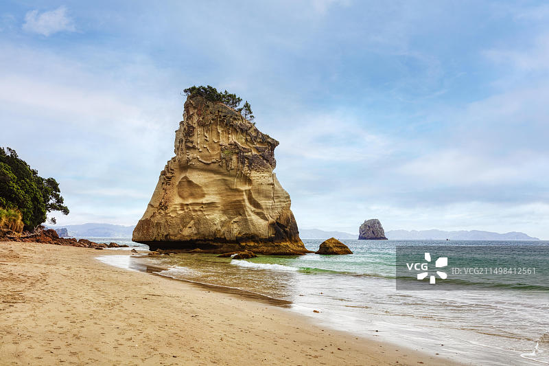 科罗曼德尔大教堂湾的沙滩岩层（新西兰，大洋洲）图片素材