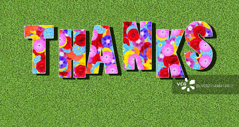 绿地鲜花英文感谢语插画图片素材