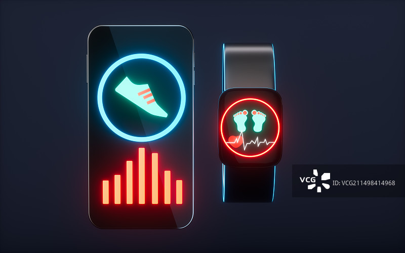 手机运动与智能手环3D渲染图片素材