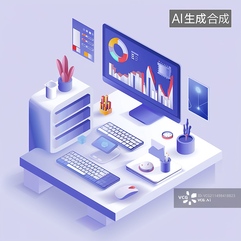 【AI数字艺术】计算机 办公用具 工作场景图片素材