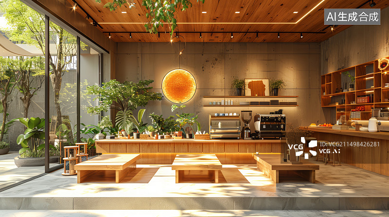 【AI数字艺术】现代咖啡厅餐厅室内设计图片素材