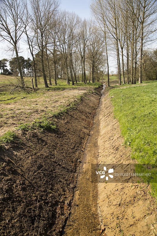 英国萨顿新挖掘的笔直排水沟图片素材