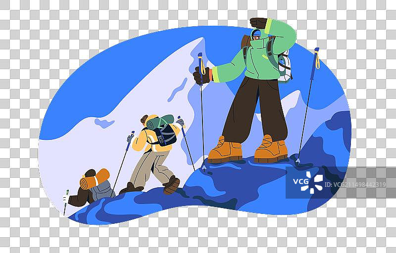 在雪山中徒步的游客图片素材