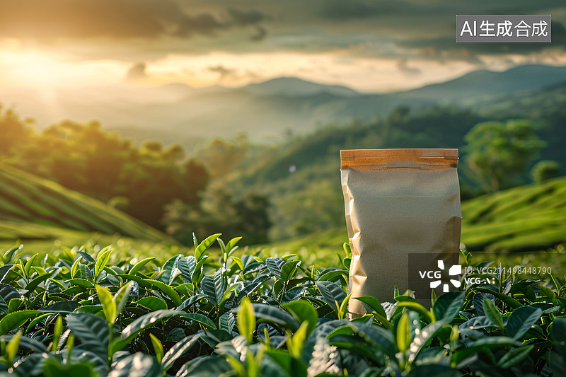 【AI数字艺术】清明时节茶叶新芽春天茶场茶文化概念背景图片素材