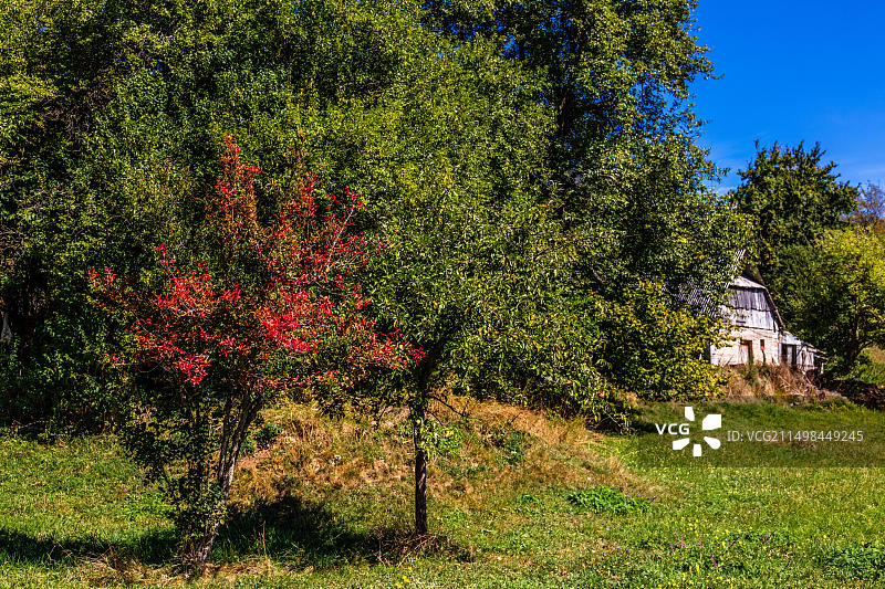 黑山科拉欣山脉附近的农业村庄，欧洲图片素材