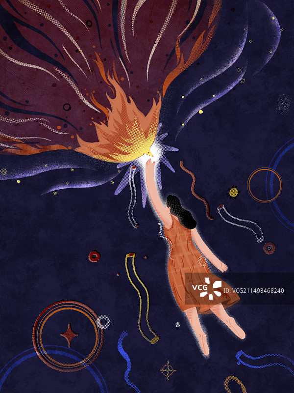 少女漂浮在空中摘星辰图片素材