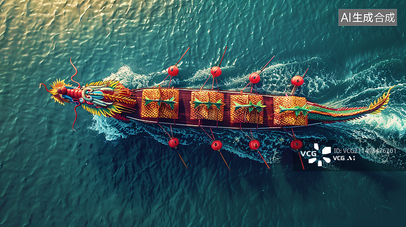 【AI数字艺术】端午节划龙舟插画图片素材