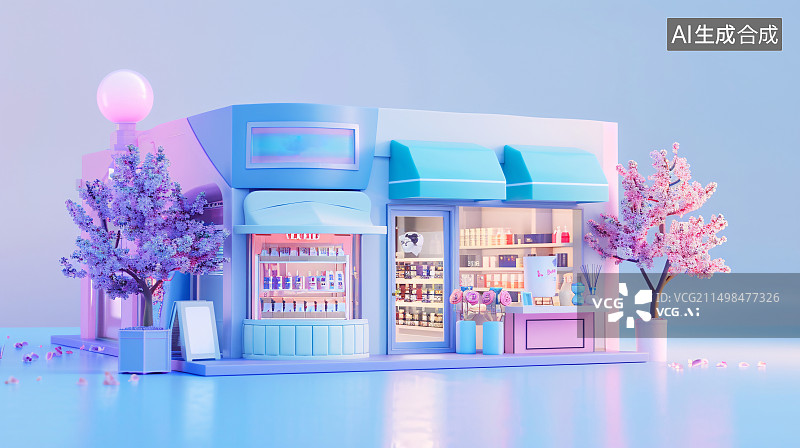 【AI数字艺术】3D商业街商店背景海报图片素材