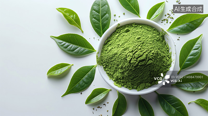 【AI数字艺术】散落的茶叶与抹茶粉图片素材