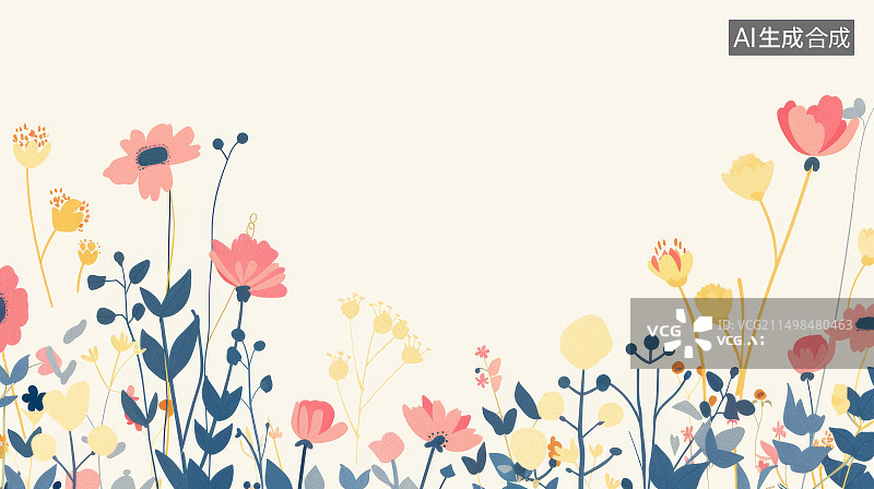 【AI数字艺术】超小花朵边框矩形卡通风格PPT标题标签，剪纸风图片素材