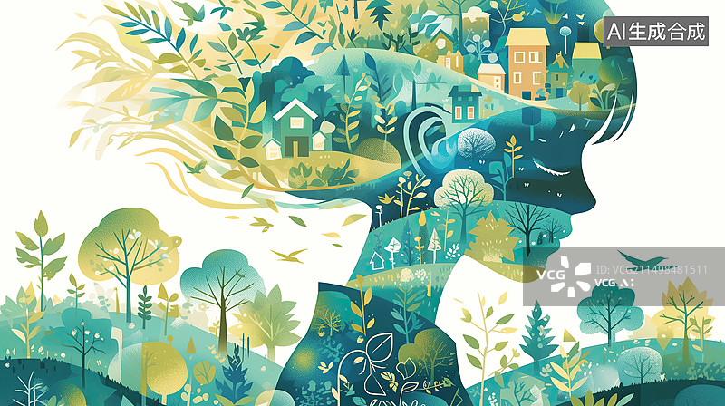 【AI数字艺术】女孩侧面角度与环境元素图片素材