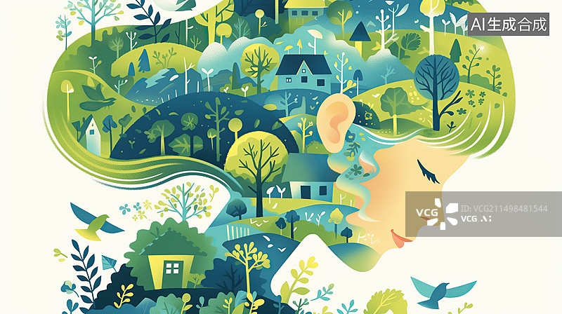 【AI数字艺术】女孩侧面角度与环境元素图片素材