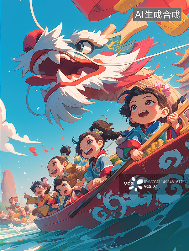【AI数字艺术】赛龙舟划船-端午节图片素材