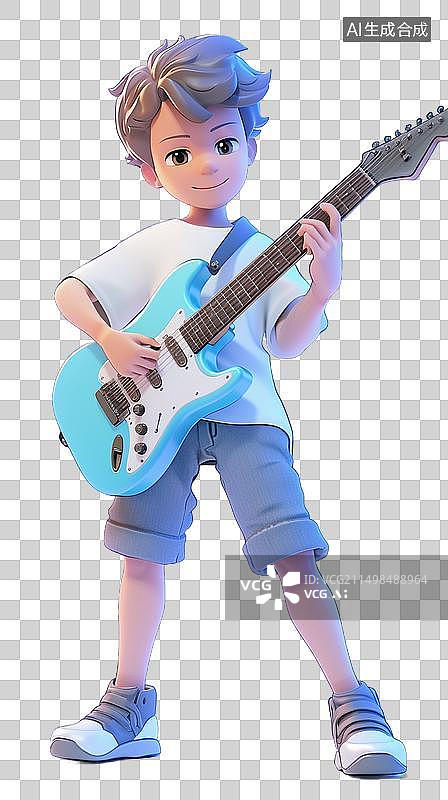 【AI数字艺术】弹吉他的少年图片素材