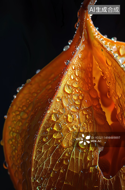 【AI数字艺术】黑色背景下湿植物的特写镜头图片素材