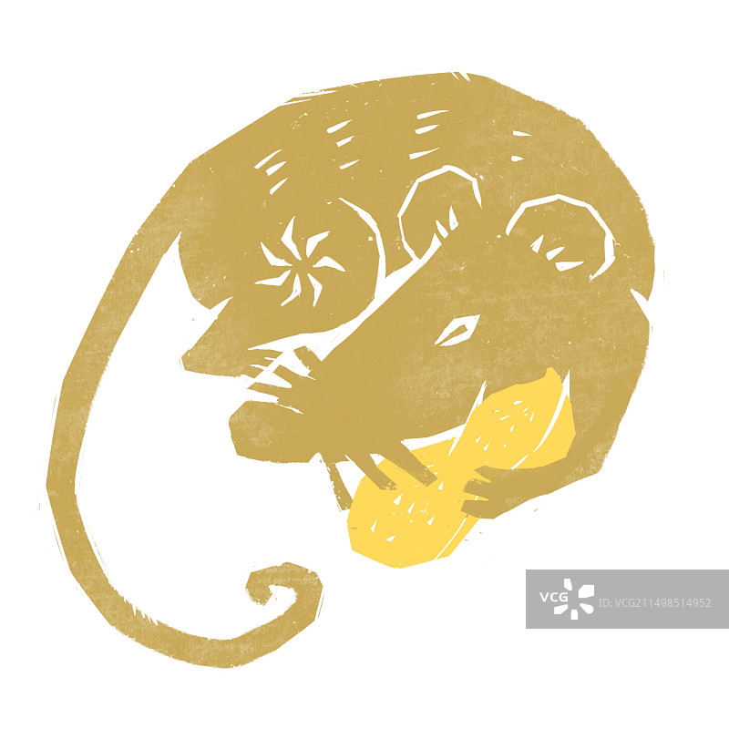 十二生肖版画风格插画之子鼠图片素材