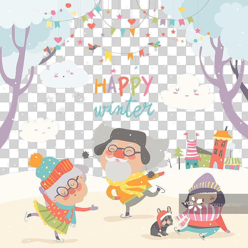 快乐的年长夫妇与孙女图片素材