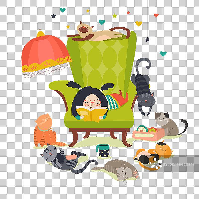 女孩读书给猫听图片素材