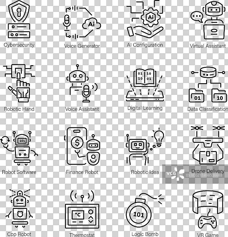 16个线性人工智能图标合集图片素材