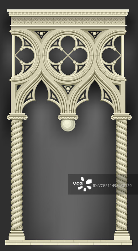 哥特式大教堂的经典拱廊外墙图片素材