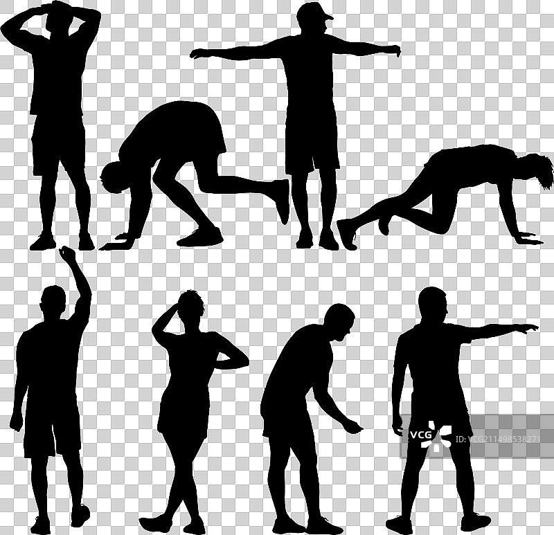 站在白色背景上的人群剪影图片素材