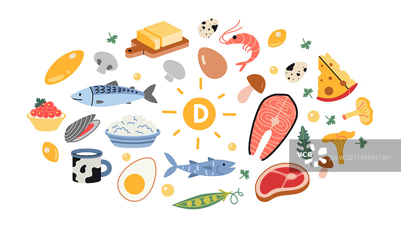 卡通风格海洋中维生素D食物的最佳来源图片素材